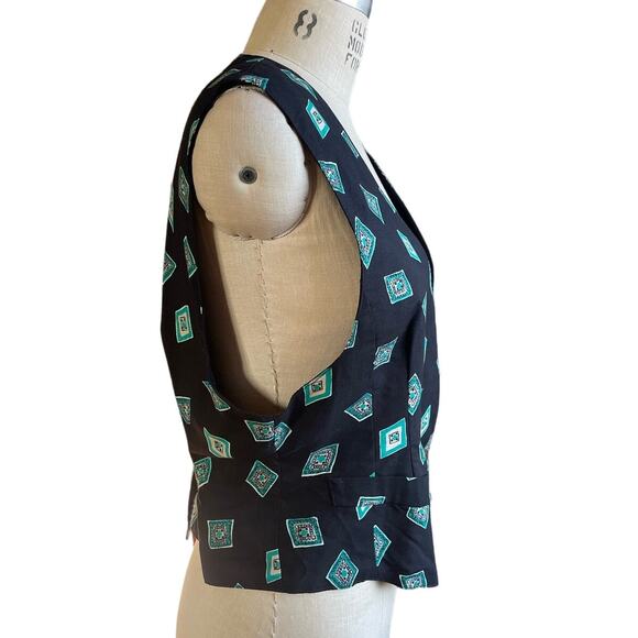 Vintage 90s Worthington Vest in Black w/ Blue Print Size Medium - Picture 2 of 6